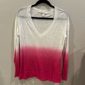 Banana Republic Ombre linen/cotton white & pink sweater. Petite large